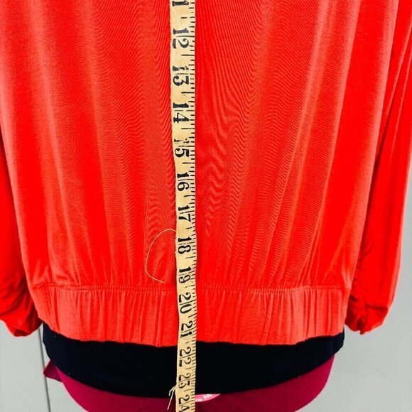 Premise Open Waterfall Cardigan Sz XL Orange Ruched Sleeve Lightweight high/low - Picture 9 of 10